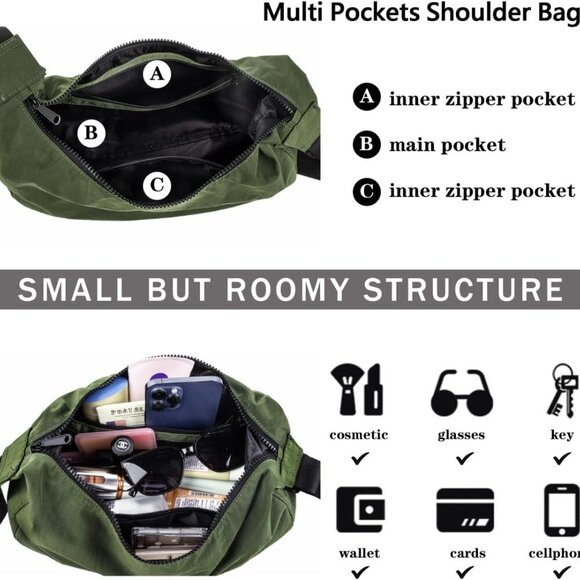 Nylon Crescent Shoulder Bag Unisex Medium Crossbody Adjustable Strap Waterproof - Picture 4 of 7